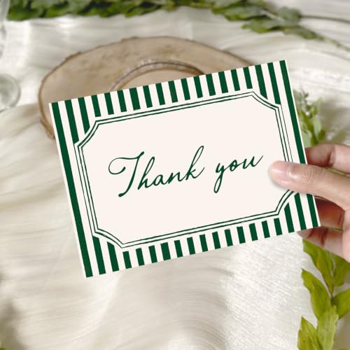 Whaline 24Pcs Dark Green Striped Thank You Cards Christmas Blank Note Cards with Envelopes Stickers Minimalist Stripe Greeting Card for Wedding Birthday Winter New Year, 4 x 6 Inch - color: Christmas Green
