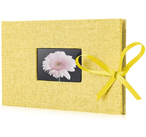 Fabmaker Small Photo Album 4x6, Picture Album, Picture Book, Mini Brag Book | Ribbon Closure, Linen Fabric Cover, Front Window, Sturdy Binding, Acid-free, PVC free, Artwork Weddings Family Boudoir - color: Yellow, size: 12 Pockets/1PK