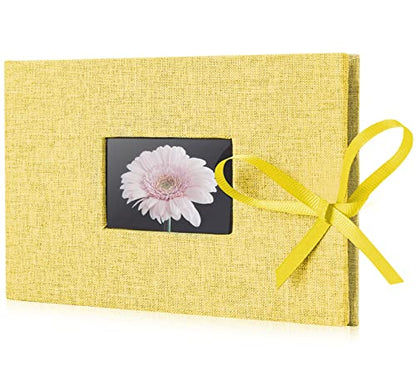 Fabmaker Small Photo Album 4x6, Picture Album, Picture Book, Mini Brag Book | Ribbon Closure, Linen Fabric Cover, Front Window, Sturdy Binding, Acid-free, PVC free, Artwork Weddings Family Boudoir - color: Yellow, size: 12 Pockets/1PK