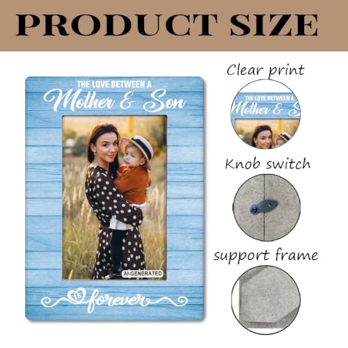 Mother Gift from Son, The Love Between A Mother & Son is Forever Photo Frame, Holds 4 x 6 Inch Photos, Farmhouse Wooden Picture Frames Gifts, Mother's Day Gifts A2 - color: BlueA