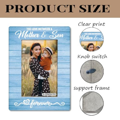 Mother Gift from Son, The Love Between A Mother & Son is Forever Photo Frame, Holds 4 x 6 Inch Photos, Farmhouse Wooden Picture Frames Gifts, Mother's Day Gifts A2 - color: BlueA