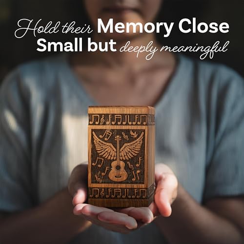 Guitar Wings Wooden Keepsake Urn for Human Ashes, 20 Cu in, Black - color: Antique Black, size: Keepsake (20 lbs)