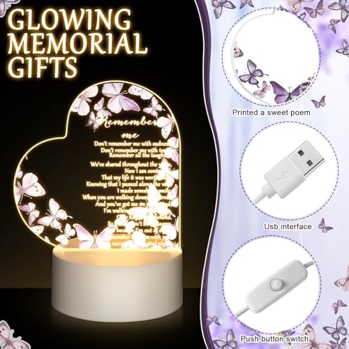 Coume Memorial Gift Night Light Clear Crystal Acrylic Heart Sympathy Gifts Sign LED Light Remembrance Bereavement Decor Condolence Present for Loss of Loved One(Purple Butterfly Style) - style: Purple Butterfly Style