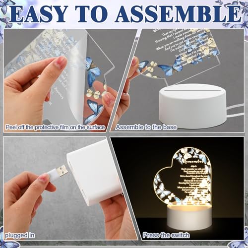Coume Memorial Gift Night Light Clear Crystal Acrylic Heart Sympathy Gifts Sign LED Light Remembrance Bereavement Decor Condolence Present for Loss of Loved One (Blue Butterfly Style) - style: Blue Butterfly Style