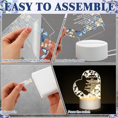 Coume Memorial Gift Night Light Clear Crystal Acrylic Heart Sympathy Gifts Sign LED Light Remembrance Bereavement Decor Condolence Present for Loss of Loved One (Blue Butterfly Style) - style: Blue Butterfly Style