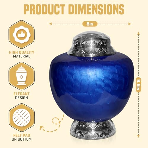 Cremation Urns for Human Ashes Adult for Funeral, Burial, Home, Cremation Urns for Human Ashes (Blue Self)
