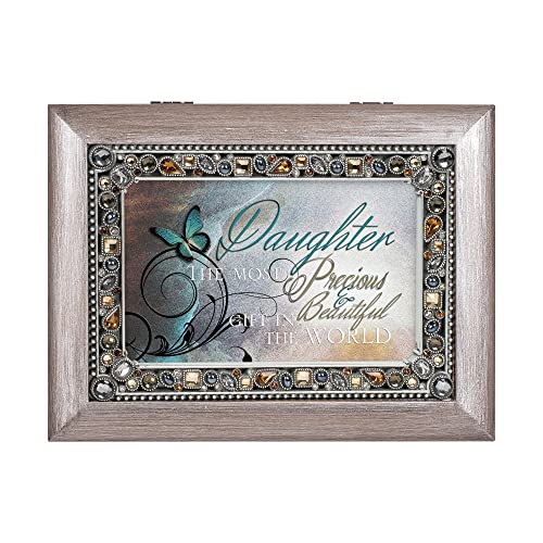 Cottage Garden Precious Daughter Brushed Pewter Jeweled Music Box Plays You Light Up My Life