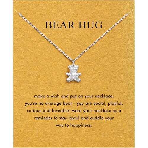 Baydurcan Pendant Necklace for Women Friends Sister Birthday Christmas Gift | Silver Evil Eye Ankh Mary Friendship Dragonfly Hummingbird Snake Turtle Pendant Necklace for Her Just Because Gifts - style: Bear