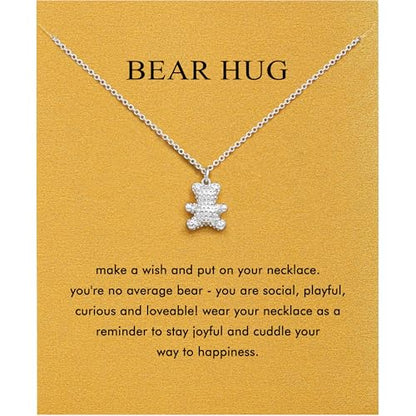 Baydurcan Pendant Necklace for Women Friends Sister Birthday Christmas Gift | Silver Evil Eye Ankh Mary Friendship Dragonfly Hummingbird Snake Turtle Pendant Necklace for Her Just Because Gifts - style: Bear
