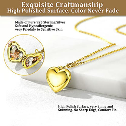 Bestyle Sterling Silver Heart Locket Necklace for Women, Dainty Cute Small Heart Locket Pendant in Gold/Rose Gold/Silver, Love Statement Jewelry Gift for Mother Wife - color: A0. Plain Bold Heart-Gold-Locket Only, NO Custom