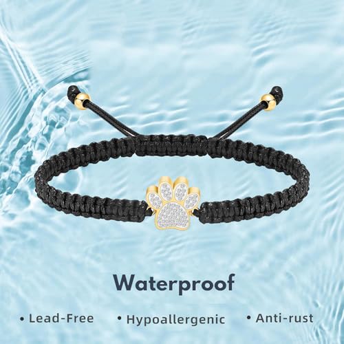 Hearbeingt Paw Print Urn Bracelet for Ashes Pet Cremation Jewelry | Stainless Steel,Adjustable Braided Rope,Mini Ash Holder for Dog Cat,Memorial Keepsake Jewelry, Bereavement Gift Pet Loss - color: A-Gold
