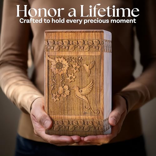 Hummingbird Wooden Urn for Human Ashes, Medium 115 cu in, Rosewood - color: Hummingbird Rosewood, size: Medium (115 cu in)
