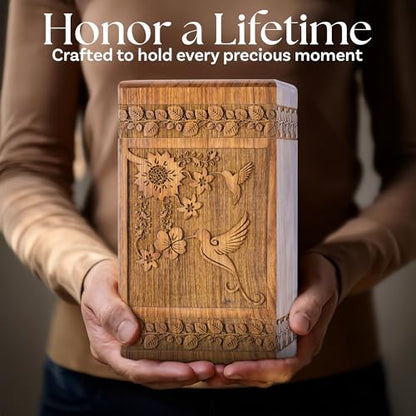 Hummingbird Wooden Urn for Human Ashes, Medium 115 cu in, Rosewood - color: Hummingbird Rosewood, size: Medium (115 cu in)
