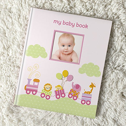 Lil' Peach Safari Train Baby Memory Book Photo Journal, Baby’s First Year Babybook Keepsake, Gender-Neutral Gift, Pink - style: Pink Safari