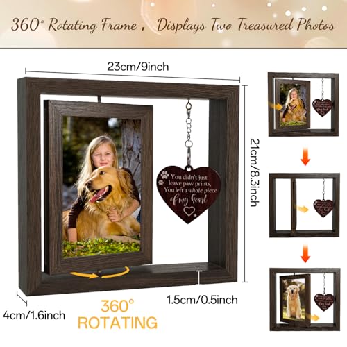 Pet Memorial Gift for Dogs and Cats – Rotating Wooden Picture Frame for 4x6 Photos – Loss of Dog Sympathy Gift, Pet Loss Remembrance Bereavement Keepsake - color: you left a whole piece of my heart