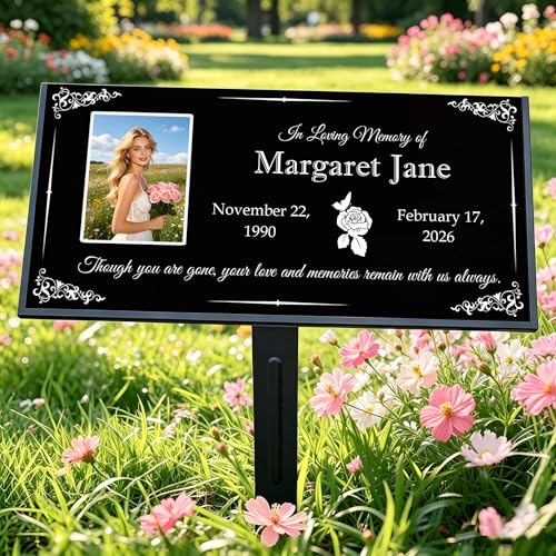 Custom Engraved Granite Memorial Stone, Personalized Photo Grave Marker, Outdoor Cemetery Garden Headstone, Traditional Style, 12x6x0.3 Inch (Colored Ceramic Tombstones) - color: Colored Ceramic Tombstones