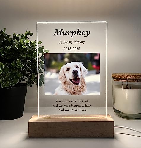 MIRROR MANIA Custom Personalized Photo LED Wood Stand Night Light Up Table Lamp in Loving Memory Loved Loss Sympathy Pet Owner Parent Dog Cat Lover Remembrance Pet Memorial Gift