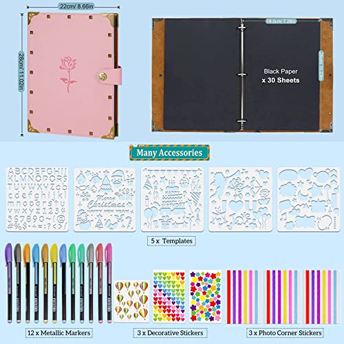 ZEEYUAN Mothers' Day Gift Scrapbook Album for Mom, Leather Photo Album Journal Scrap Book Family Scrapbook Gift for Mom Grandma - color: Pink