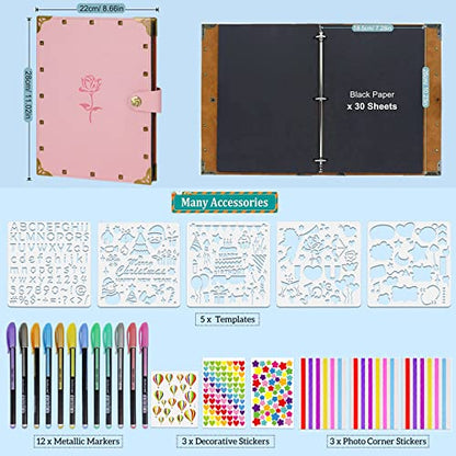 ZEEYUAN Mothers' Day Gift Scrapbook Album for Mom, Leather Photo Album Journal Scrap Book Family Scrapbook Gift for Mom Grandma - color: Pink
