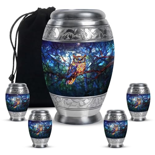 Owl Blue Tiny Memorial Cremation Urns for Men Women Adult Combo - color: Owl-2, size: 10 Inch & 3 Inch