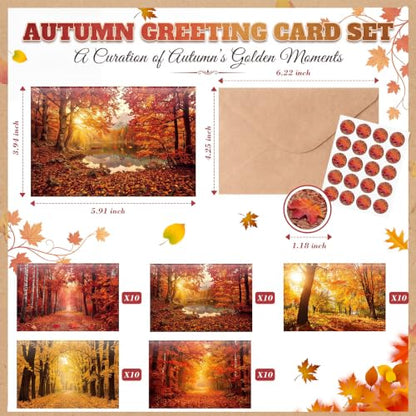 Eaasty 50 Sets Fall Greeting Cards with Envelopes Stickers, 4x6 Inch - style: Fall Leaves