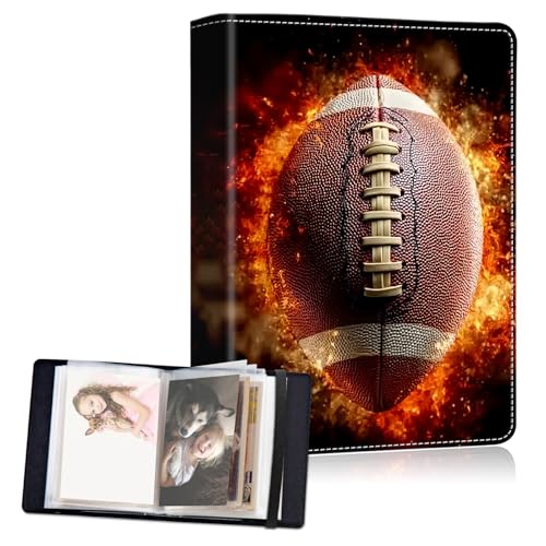 Small Photo Album 4x6, 60 Pockets Holds 120 Photos, Slip-in Pocket Photo Album with Black Elastic Band for Family Wedding Baby Travel Pictures, American Football - color: American Football, size: 4 X 6