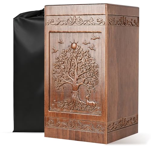 Wooden Urn for Ashes Adult Male Female, Cremation Urns for Human Ashes Adult Men Women, Decorative Burial Funeral Memorial Urn Box Holds 250 Cubic Inches, Tree of Life