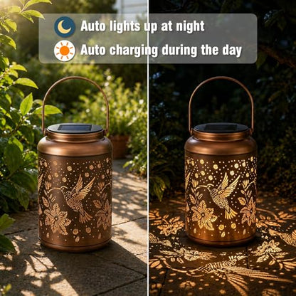 Cawalap Birthday Day Gifts for Women, Solar Lanterns Outdoor Waterproof | Hummingbird Hanging Solar Lights Outside Gardening Gifts, Garden Decor, Mothers Day Gifts for Mom Grandma,