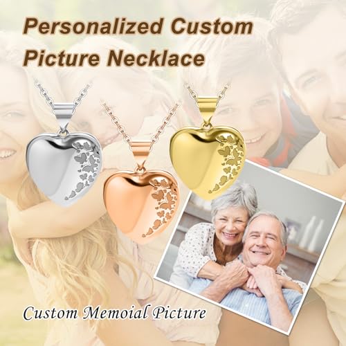 Heart Locket Necklace for Women Butterfly Necklace Holds Pictures Memorial Jewelry Birthday Mother's Day for Women - color: Silver