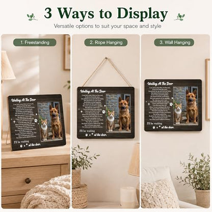 Pet Memorial Photo Frame - Waiting At The Door Dog Wooden Tabletop Picture Frame - Sympathy Memorial Gifts For Loss Of Dog Cat Owner - In Loving Memory Frame Favors -12