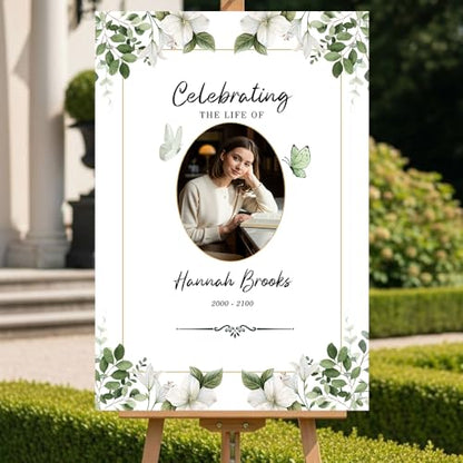 Personalized Celebration of Life Welcome Sign with Photo, Obituary Welcome Sign with Name and Date, Celebrating a Beautiful Life Butterfly Flower Tribute, Butterfly Flower Remembrance Decor, Custom Funeral Welcome Sign (Edition 11) - color: Edition 11