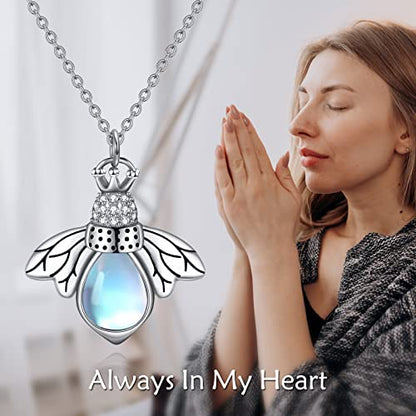 CRMAD Hummingbird/turtle/heart/dragonfly/bee/moon/tree of life Urn Necklace for Ashes Sterling Silver Jewelry for Women Memory Necklace - style: bee