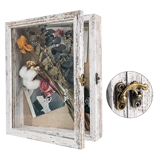 Small Shadow Box Frame 8x10 Display Case, White Wedding Bouquet Memory Box - color: Rustic White, size: 8"x10" (20x25 cm)