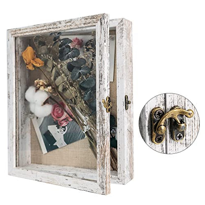 Small Shadow Box Frame 8x10 Display Case, White Wedding Bouquet Memory Box - color: Rustic White, size: 8"x10" (20x25 cm)