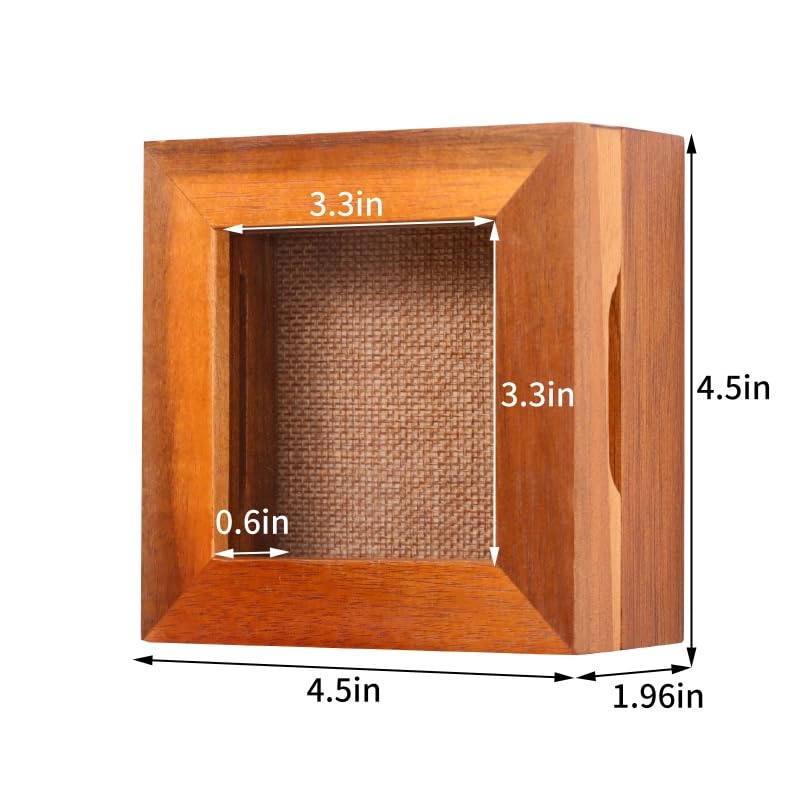 3x3 Tiny Shadow Box Frame, Acacia Wood, Acrylic Front, Brown | Solid acacia wood, clear acrylic front, linen pin board, 0.6-inch depth; for mini photos, pins, coins, flowers and keepsakes - size: 3x3