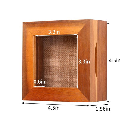 3x3 Tiny Shadow Box Frame, Acacia Wood, Acrylic Front, Brown | Solid acacia wood, clear acrylic front, linen pin board, 0.6-inch depth; for mini photos, pins, coins, flowers and keepsakes - size: 3x3