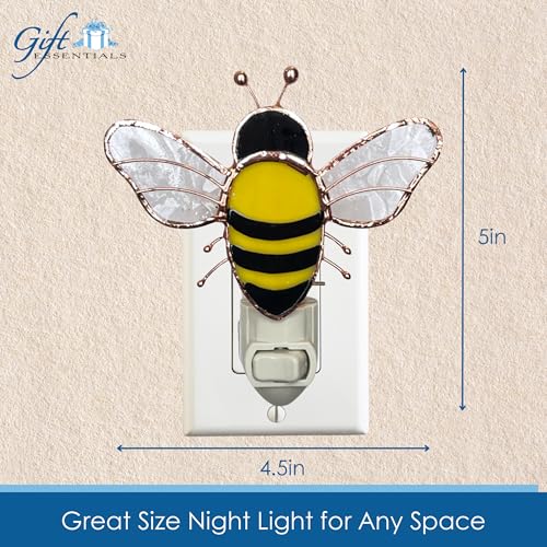 Gift Essentials Honey Bee Plug-in Night Light - Stained Glass Nightlight | Honey Bee Stained Glass Plug-in Nightlight with On/Off Rocker Switch. Includes One 4-Watt Replaceable Warm-Glow Bulb. - color: Bumblebee