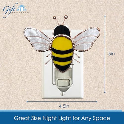 Gift Essentials Honey Bee Plug-in Night Light - Stained Glass Nightlight | Honey Bee Stained Glass Plug-in Nightlight with On/Off Rocker Switch. Includes One 4-Watt Replaceable Warm-Glow Bulb. - color: Bumblebee