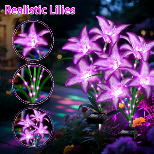 Solar Lights Outdoor, Gift For Women Mom Grandma Wife Daughter Friends, 4 Pack 16 Solar Purple Lily Flower Lights, Solar Flower Lights Waterproof, Outside Decor Stake Lights For Garden Yard Patio Lawn - style: Solar Purple Lily