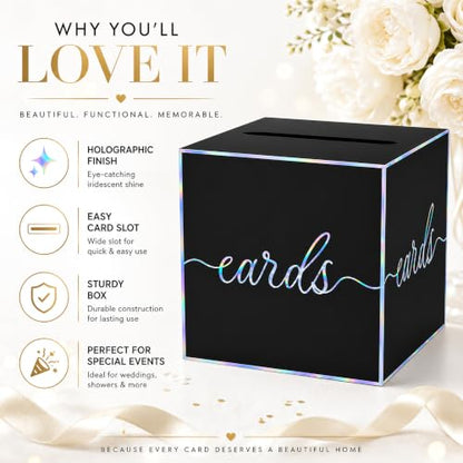 Black Iridescent Card Box for Birthday Parties, Graduation and Wedding - color: Black Iridescent