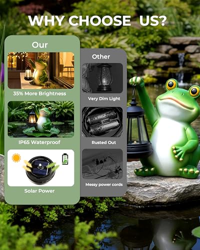 Vuees Solar Frog Garden Statue Light, Outdoor Waterproof Decorative Lantern Figurine, Cute Yard Art for Garden Patio Pond Balcony Porch Decor, Housewarming & Gardening Gifts for Women Grandma Mom - style: Frog