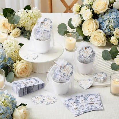 Ctosree 50 Sets Something Blue Bridal Shower Favors Let Love Grow Seed Packets Wedding Party Supplies Include Seed Packets Flowerpot Cards and Organza Bags Something Blue Bridal Shower Party Supplies - color: Something Blue Theme