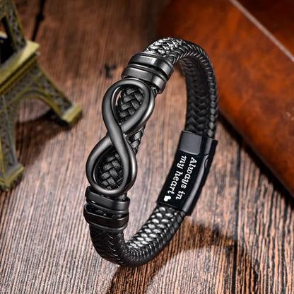 YOUFENG Urn Bracelet for Human Ashes Leather Cremation Knot Cross Bracelet Stainless Steel Keepsake Cuff Bangle Jewelry for Men - color: Infinity