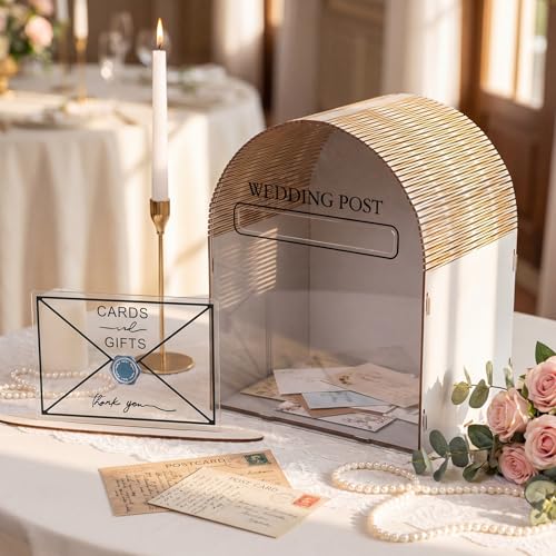 2 Pcs Wooden Wedding Card Box Envelope Ornament, White