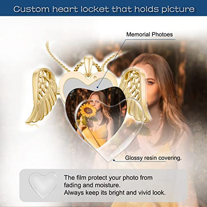 SOULMEET Angel Wing Heart Locket Necklace that Holds Picture Photo Locket Pendant You are My Angel Sterling Silver/Gold - style: B2-Solid gold angel wing locket+photo