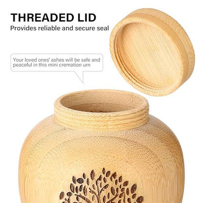 Small Urns for Human Ashes Made of Bamboo Set of 2,Mini Cremation Urns for Human or Pet Ashes,Decoration Urns Ashes Container with Tree of Life Pattern Engraved