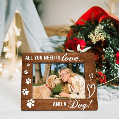 Dog Wood Picture Frame, All You Need is Love And A Dog, Pet Dogs Memorial Picture Frames Gift, Gifts for Dogs Owner, Wooden Tabletop Photo Frame 7.9*5.7inches - color: Style 10