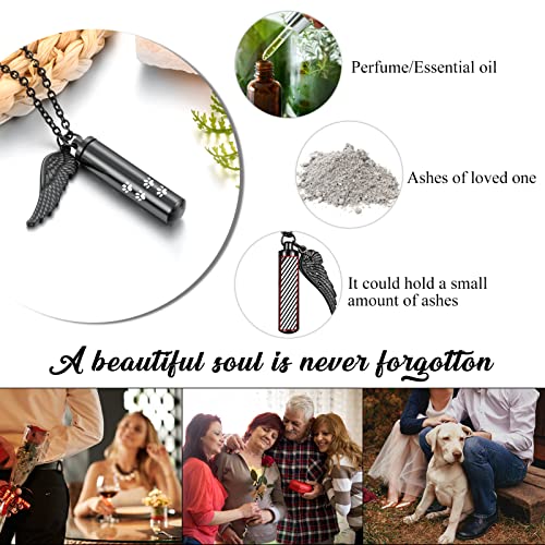 abooxiu Cylinder Cremation Urn Necklace with Angel Wing Pet Paw Ashes Keepsake Jewelry - color: Black-L