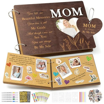 CY2SIDE Mom Memorial Gifts Photo Album – 110PCS In Loving Memory of Mom Wooden Scrapbook Kit Sympathy Gift for Loss of Mother, Bereavement Keepsake Grief Journal for Mother’s Day & Grieving Family - style: Memorial Mom