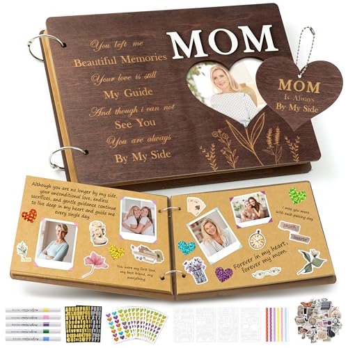 CY2SIDE Mom Memorial Gifts Photo Album – 110PCS In Loving Memory of Mom Wooden Scrapbook Kit Sympathy Gift for Loss of Mother, Bereavement Keepsake Grief Journal for Mother’s Day & Grieving Family - style: Memorial Mom